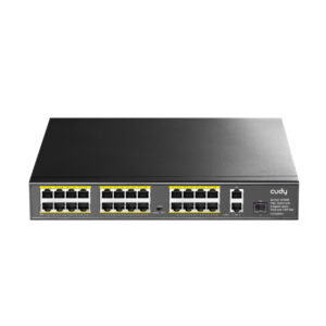 Cudy 24-Port Fast Ethernet 10/100M Unmanaged PoE+ Switch with 2 Gigabit Uplink Ports and 1 SFP Port 300W - Rack Mount